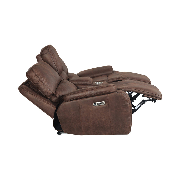 Atlantis Power Motion Loveseat with Power Motion Head Recliner & Console in Heritage Brown