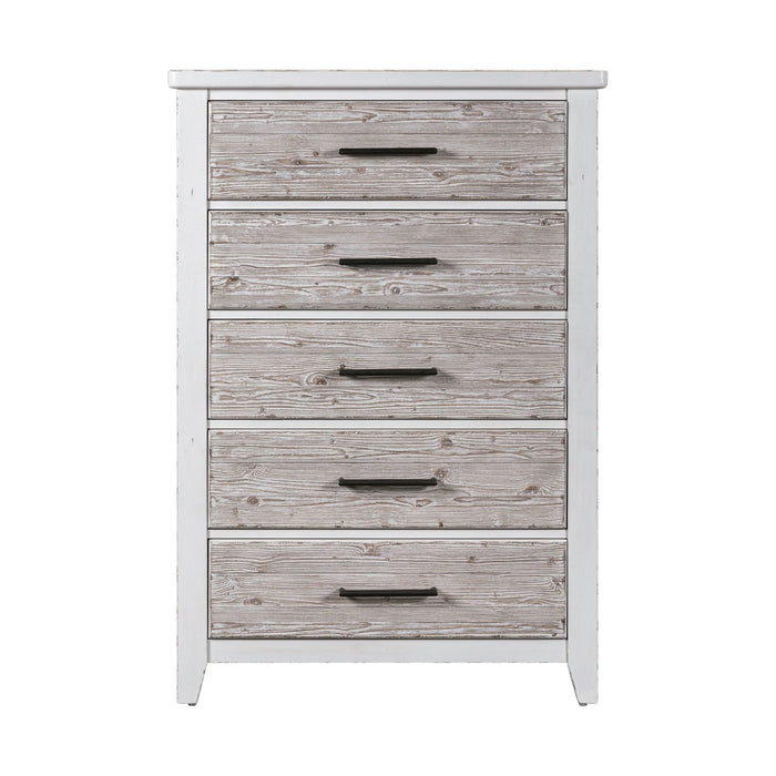 Backroads Drawer Chest in Weathered White/Parchment Brown - Furniture House (VA)