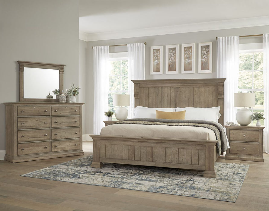 Vaughan Bassett Carlisle King Corbel Bed in Natural Grey