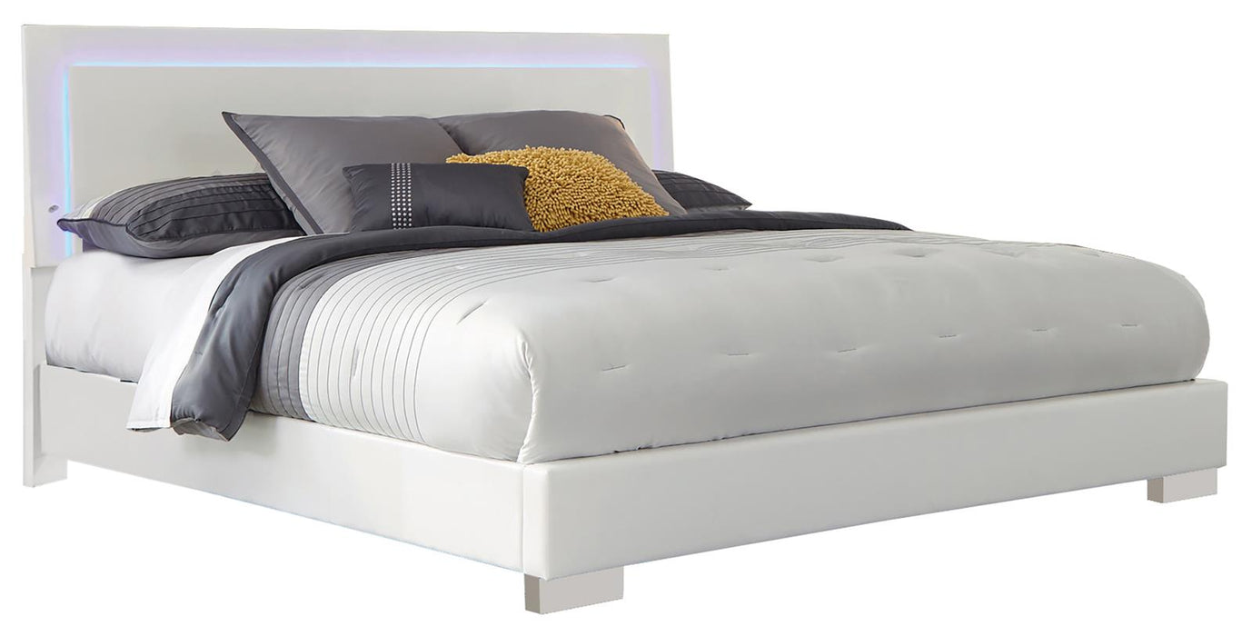 Felicity California King Panel Bed with LED Lighting Glossy White image