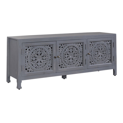 Marisol 65 Inch 3 Door Accent TV Stand in Weathered Honey and Soft Wash Gray - Furniture House (VA)