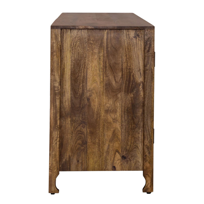 Marisol 74 Inch 4 Door Accent TV Stand in Weathered Honey and Soft Wash Gray - Furniture House (VA)