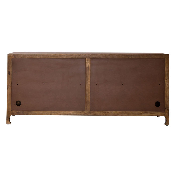 Marisol 74 Inch 4 Door Accent TV Stand in Weathered Honey and Soft Wash Gray - Furniture House (VA)