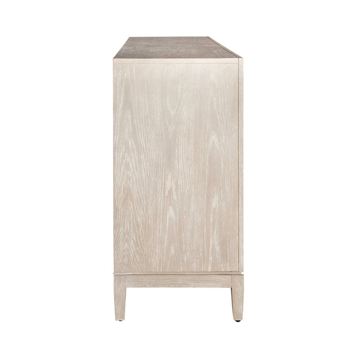 Kinsley 4 Door Accent Cabinet in Washed Taupe & Silver Champagne EST SHIP TIME APPX 4 WEEKS - Furniture House (VA)