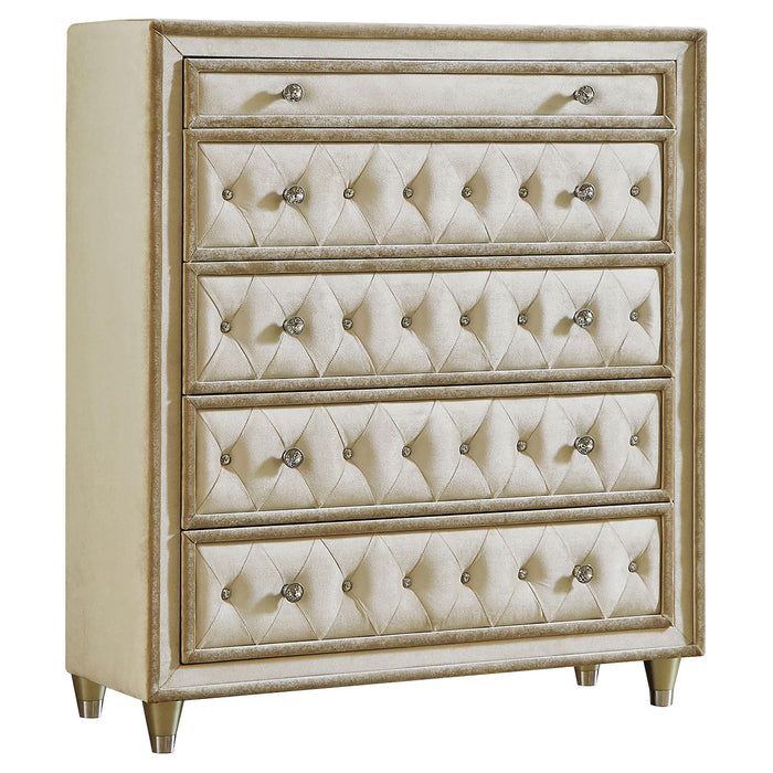Antonella 5-drawer Upholstered Chest Ivory and Camel - Furniture House (VA)