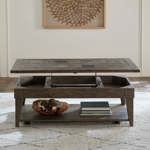 Liberty Furniture Arrowcreek Lift Top Cocktail Table in Weathered Stone image