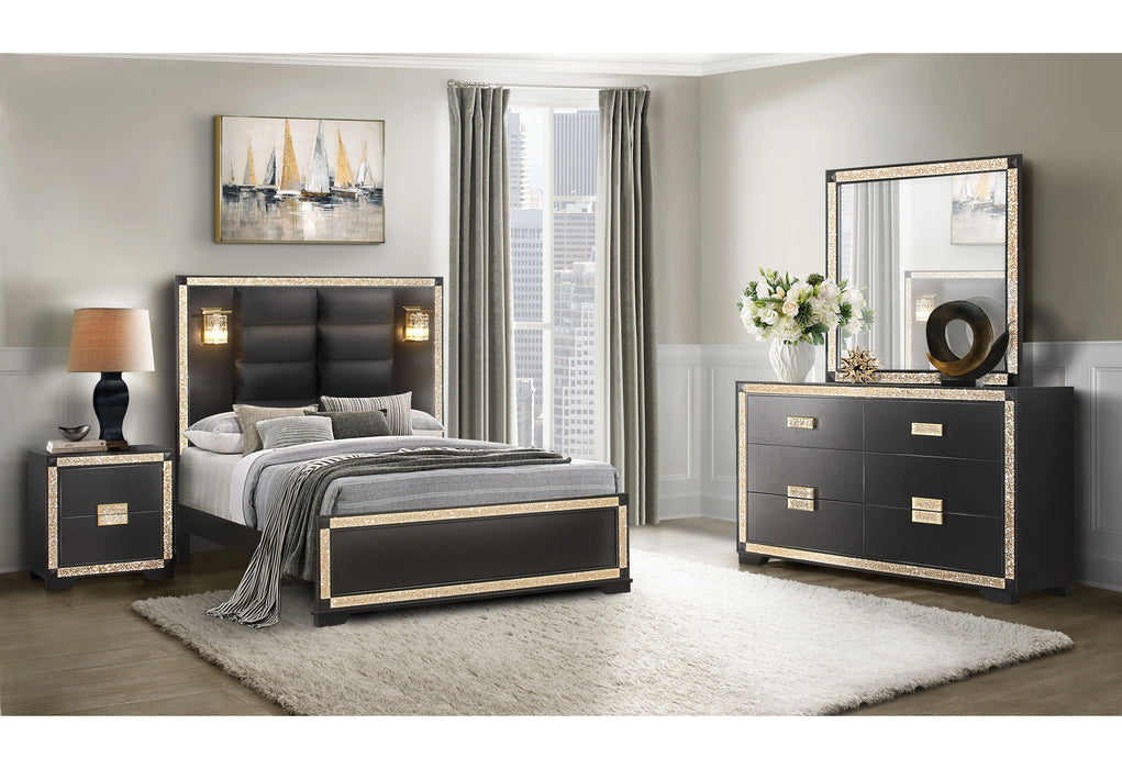Blake Black/Gold Bed Group with Lamps