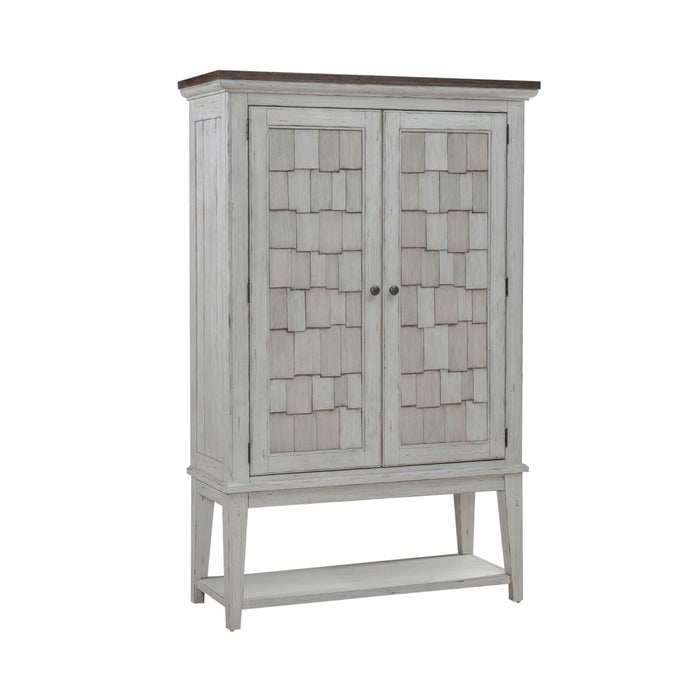 River Place Bar Cabinet in Riverstone White & Tobacco EST SHIP TIME APPX 4 WEEKS - Furniture House (VA)