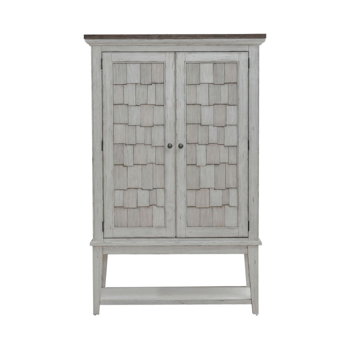 River Place Bar Cabinet in Riverstone White & Tobacco EST SHIP TIME APPX 4 WEEKS - Furniture House (VA)