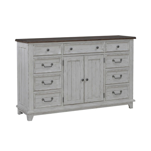 River Place 9 Drawer Dresser in Riverstone White and Tobacco - Furniture House (VA)