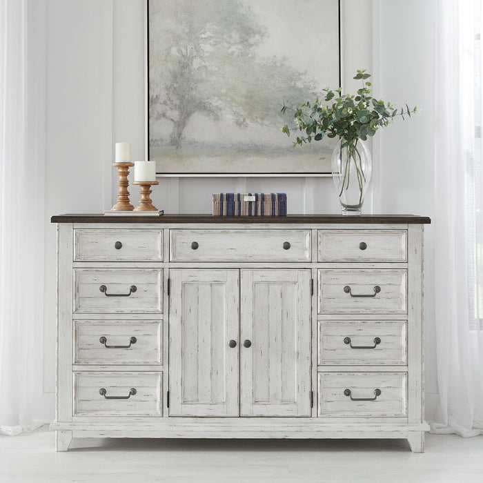 River Place 9 Drawer Dresser in Riverstone White and Tobacco image