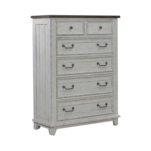 River Place 6 Drawer Chest in Riverstone White and Tobacco - Furniture House (VA)