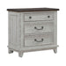 River Place 3 Drawer Nightstand with Charging Station in Riverstone White and Tobacco - Furniture House (VA)
