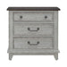 River Place 3 Drawer Nightstand with Charging Station in Riverstone White and Tobacco - Furniture House (VA)