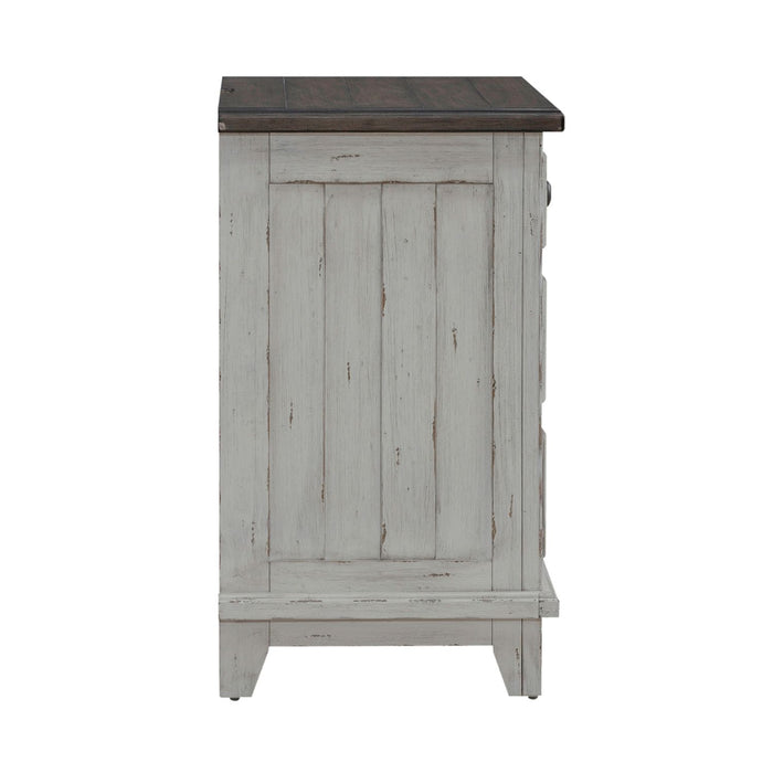 River Place 3 Drawer Nightstand with Charging Station in Riverstone White and Tobacco - Furniture House (VA)