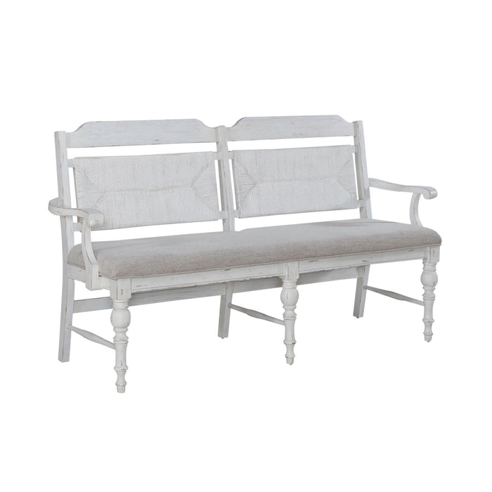 River Place Panel Back Bench in Riverstone White & Tobacco - Furniture House (VA)