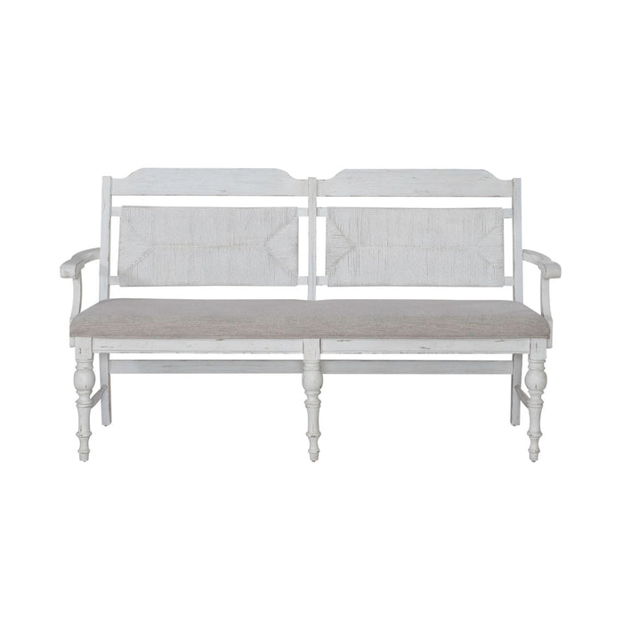 River Place Panel Back Bench in Riverstone White & Tobacco - Furniture House (VA)