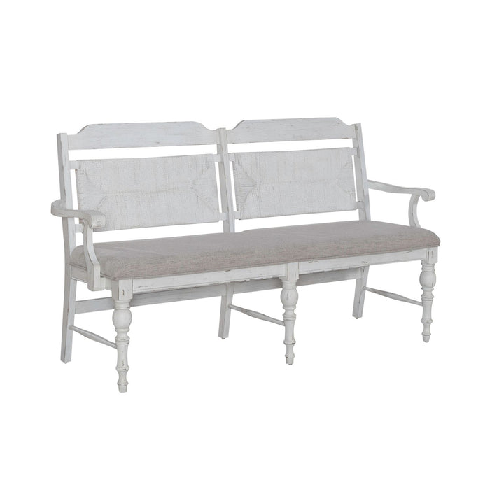 River Place Panel Back Bench in Riverstone White & Tobacco - Furniture House (VA)