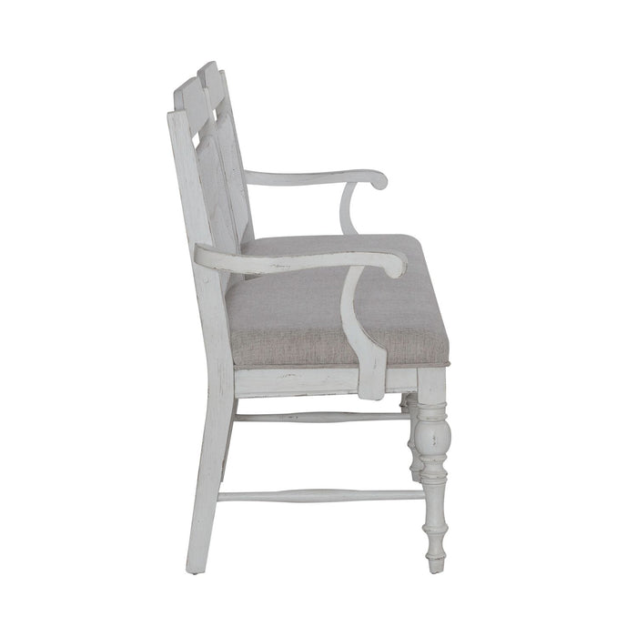 River Place Panel Back Bench in Riverstone White & Tobacco - Furniture House (VA)