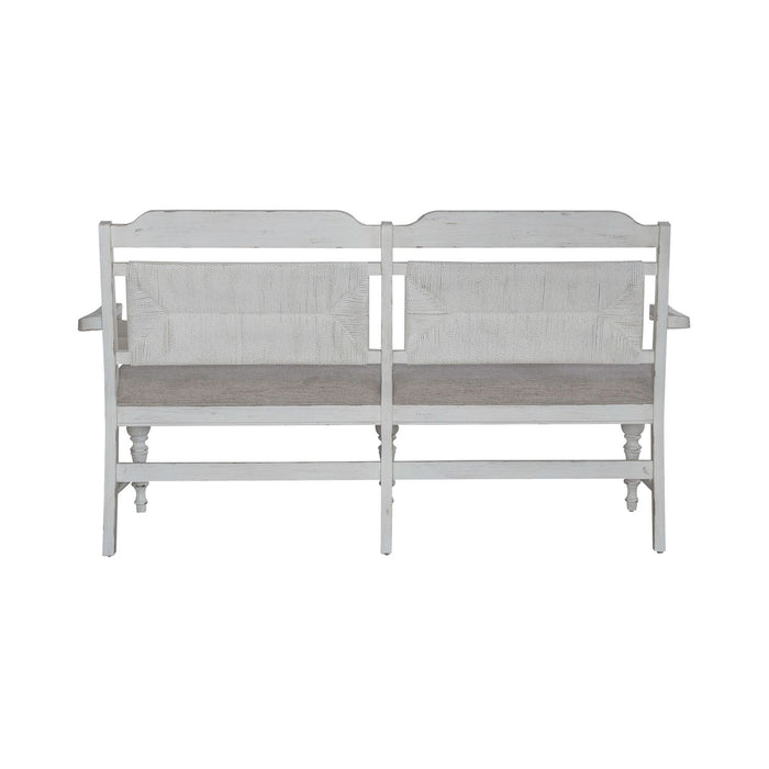 River Place Panel Back Bench in Riverstone White & Tobacco - Furniture House (VA)