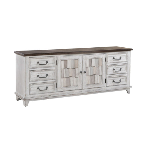 River Place Entertainment Console in Riverstone White/Tobacco - Furniture House (VA)