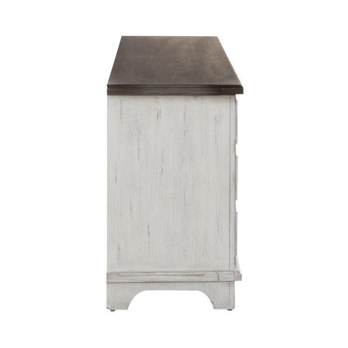 River Place Entertainment Console in Riverstone White/Tobacco - Furniture House (VA)