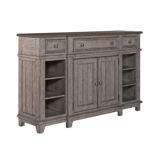 River Place Breakfront Server in Riverstone Gray & Tobacco - Furniture House (VA)