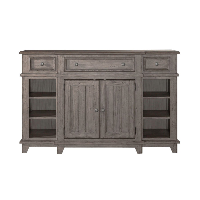 River Place Breakfront Server in Riverstone Gray & Tobacco - Furniture House (VA)