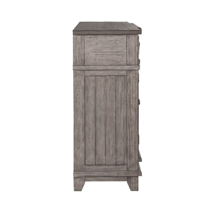 River Place Breakfront Server in Riverstone Gray & Tobacco - Furniture House (VA)