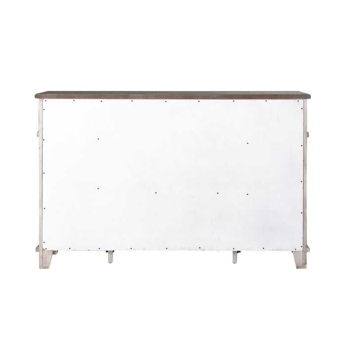 River Place Breakfront Server in Riverstone Gray & Tobacco - Furniture House (VA)