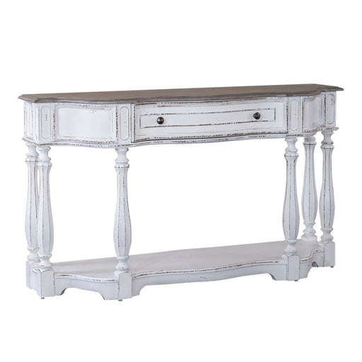 Magnolia Manor 56 Inch Hall Console Table in Antique White Base w/ Weathered Bark Tops - Furniture House (VA)