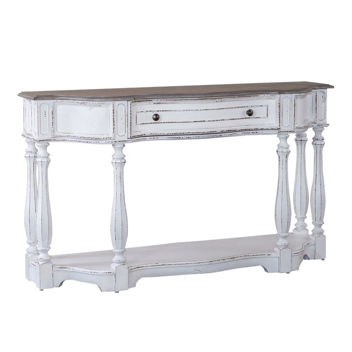 Magnolia Manor 56 Inch Hall Console Table in Antique White Base w/ Weathered Bark Tops - Furniture House (VA)
