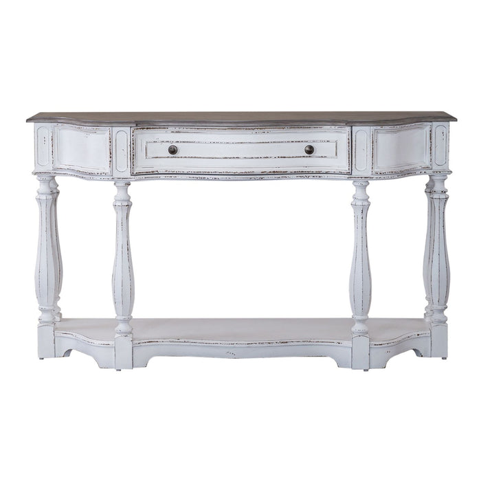 Magnolia Manor 56 Inch Hall Console Table in Antique White Base w/ Weathered Bark Tops - Furniture House (VA)
