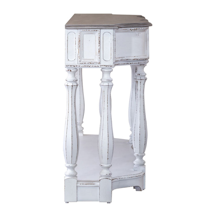 Magnolia Manor 56 Inch Hall Console Table in Antique White Base w/ Weathered Bark Tops - Furniture House (VA)