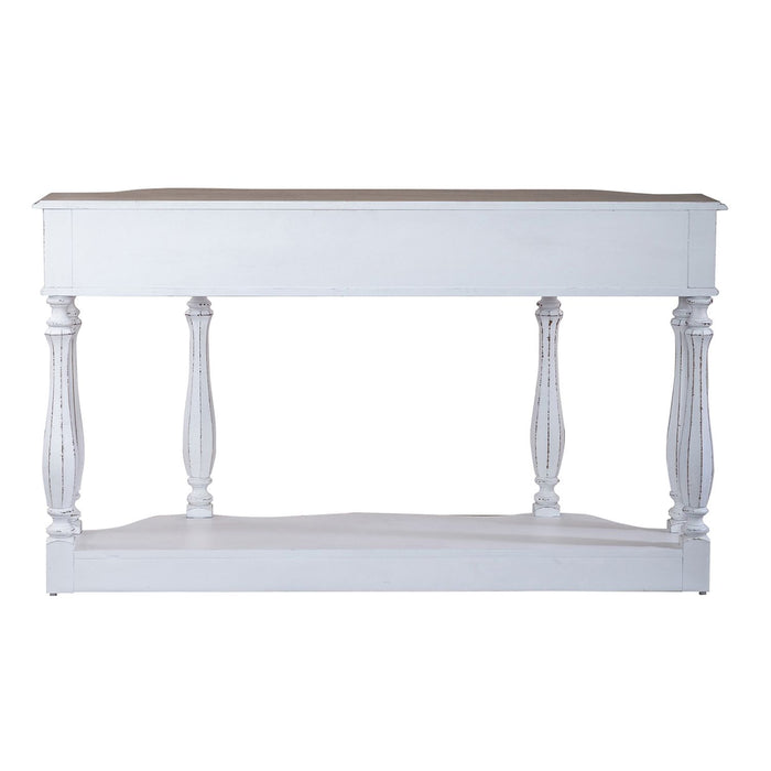 Magnolia Manor 56 Inch Hall Console Table in Antique White Base w/ Weathered Bark Tops - Furniture House (VA)