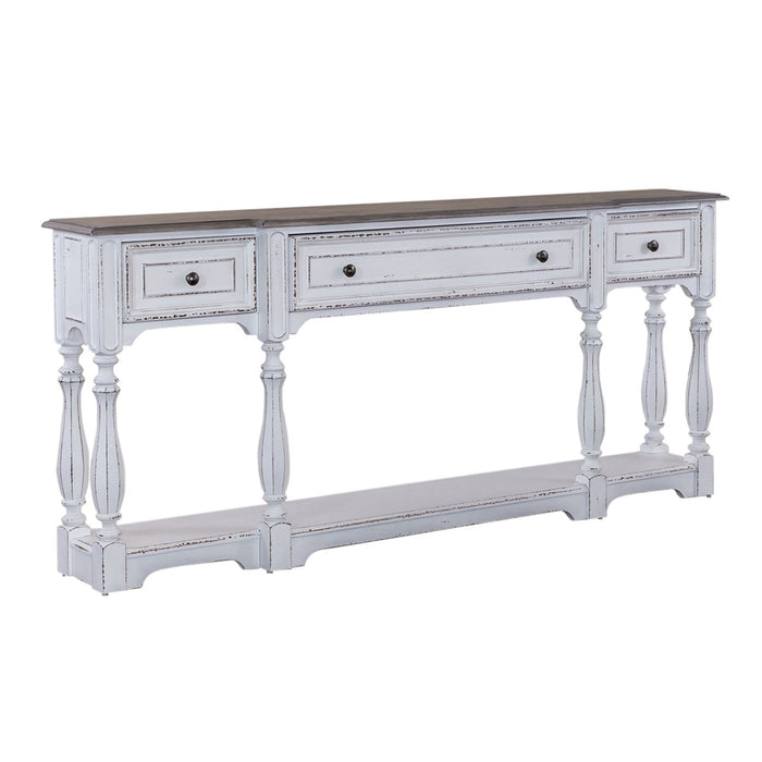 Magnolia Manor 72 Inch Hall Console Table in Antique White Base w/ Weathered Bark Tops - Furniture House (VA)