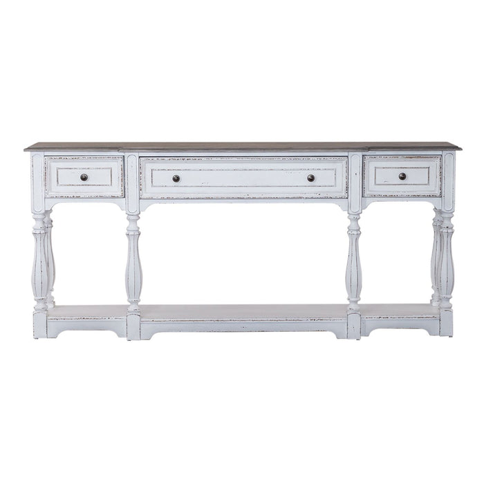 Magnolia Manor 72 Inch Hall Console Table in Antique White Base w/ Weathered Bark Tops - Furniture House (VA)