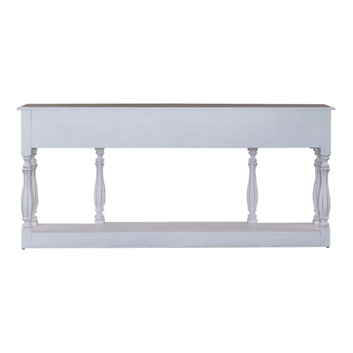 Magnolia Manor 72 Inch Hall Console Table in Antique White Base w/ Weathered Bark Tops - Furniture House (VA)