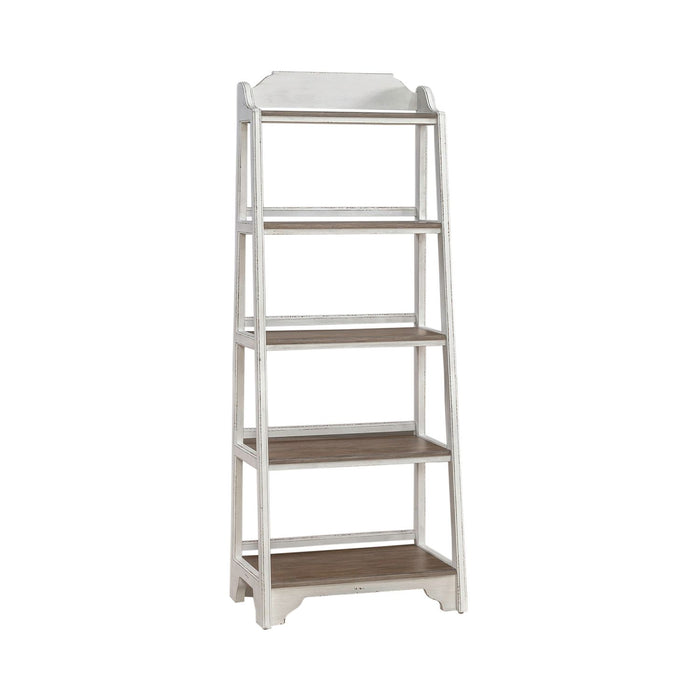 Magnolia Manor Leaning Pier Bookcase in Antique White & Weathered Bark - Furniture House (VA)