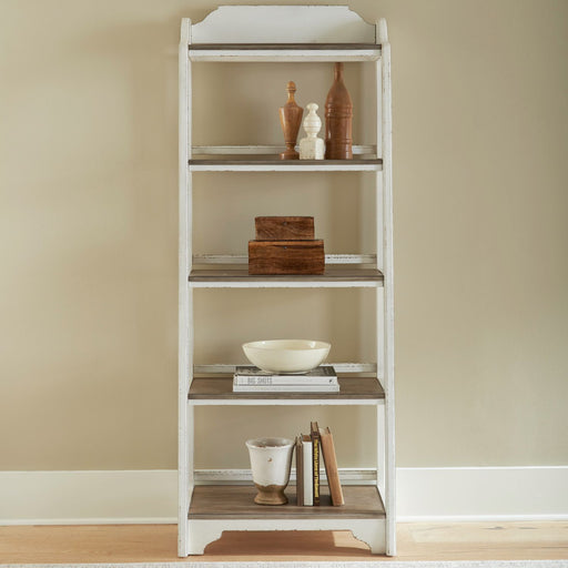 Liberty Furniture Magnolia Manor Leaning Pier Bookcase in Antique White & Weathered Bark image
