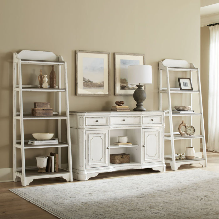 Liberty Furniture Magnolia Manor Leaning Pier Bookcase in Antique White & Weathered Bark