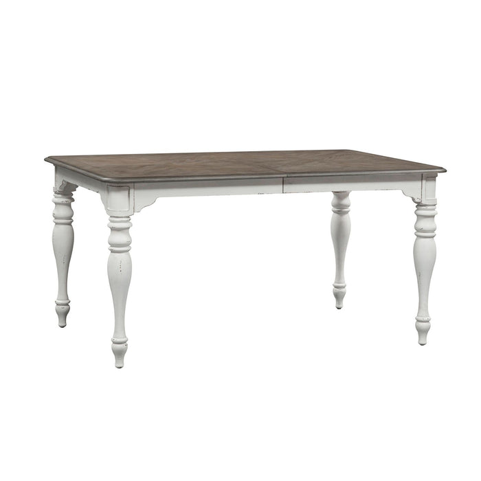 Magnolia Manor Leg Table in Antique White Base w/ Weathered Bark Tops - Furniture House (VA)