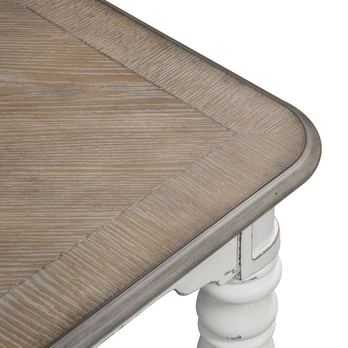 Magnolia Manor Leg Table in Antique White Base w/ Weathered Bark Tops - Furniture House (VA)