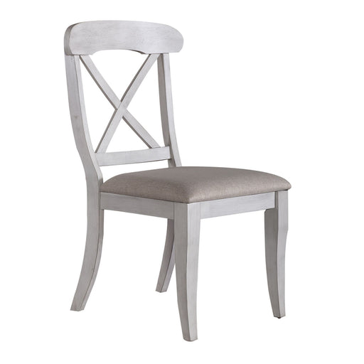 Ocean Isle Upholstered X Back Side Chair (RTA) in Antique White with Weathered Pine (Set of 2) - Furniture House (VA)