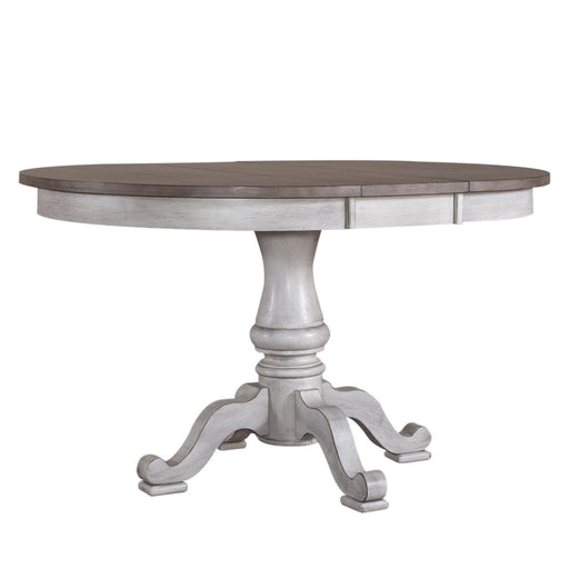 Ocean Isle Single Pedestal Table in Antique White with Weathered Pine - Furniture House (VA)