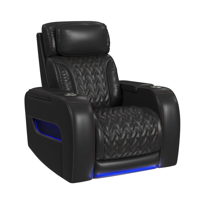 Prime Time P3 Recliner with LED and wireless charger pocket in Jett Black with Red Stitching