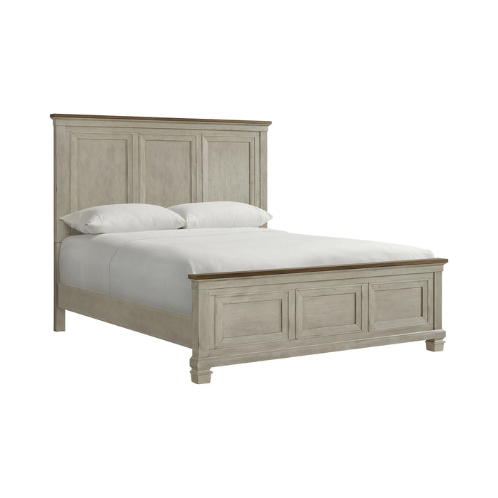 Farmington Panel Bed in Medium Brown and Washed Stone