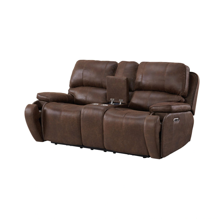 Atlantis Power Motion Loveseat with Power Motion Head Recliner & Console in Heritage Brown