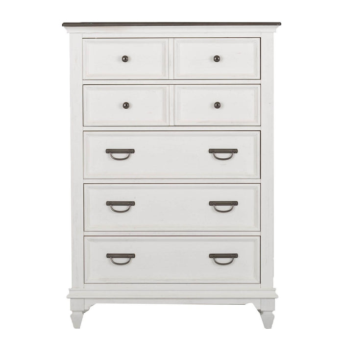 Allyson Park King Panel Bed, Dresser & Mirror, Chest