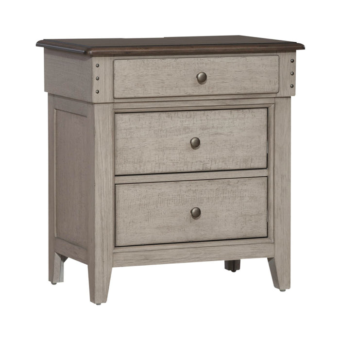 Ivy Hollow 3 Drawer Nightstand w/ Charging Station in Weathered Linen - Furniture House (VA)